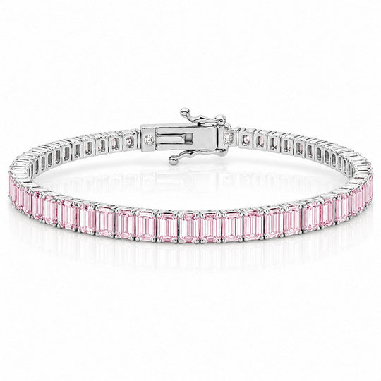 “Boston” Pink Sapphire Baguette-Cut Tennis Bracelet