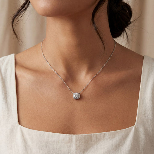 Geneva Halo Necklace worn