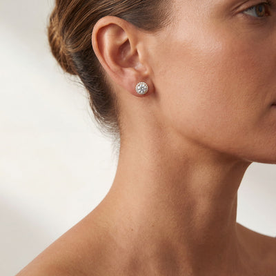 “Geneva” Moissanite 1ct Halo Solitaire Stud Earrings
