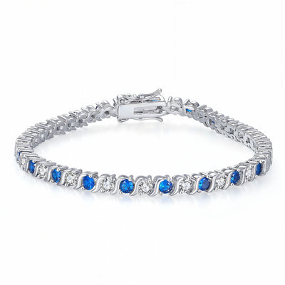 “Helsinki” Blue Sapphire & Diamond Bezel Alternating Tennis Bracelet