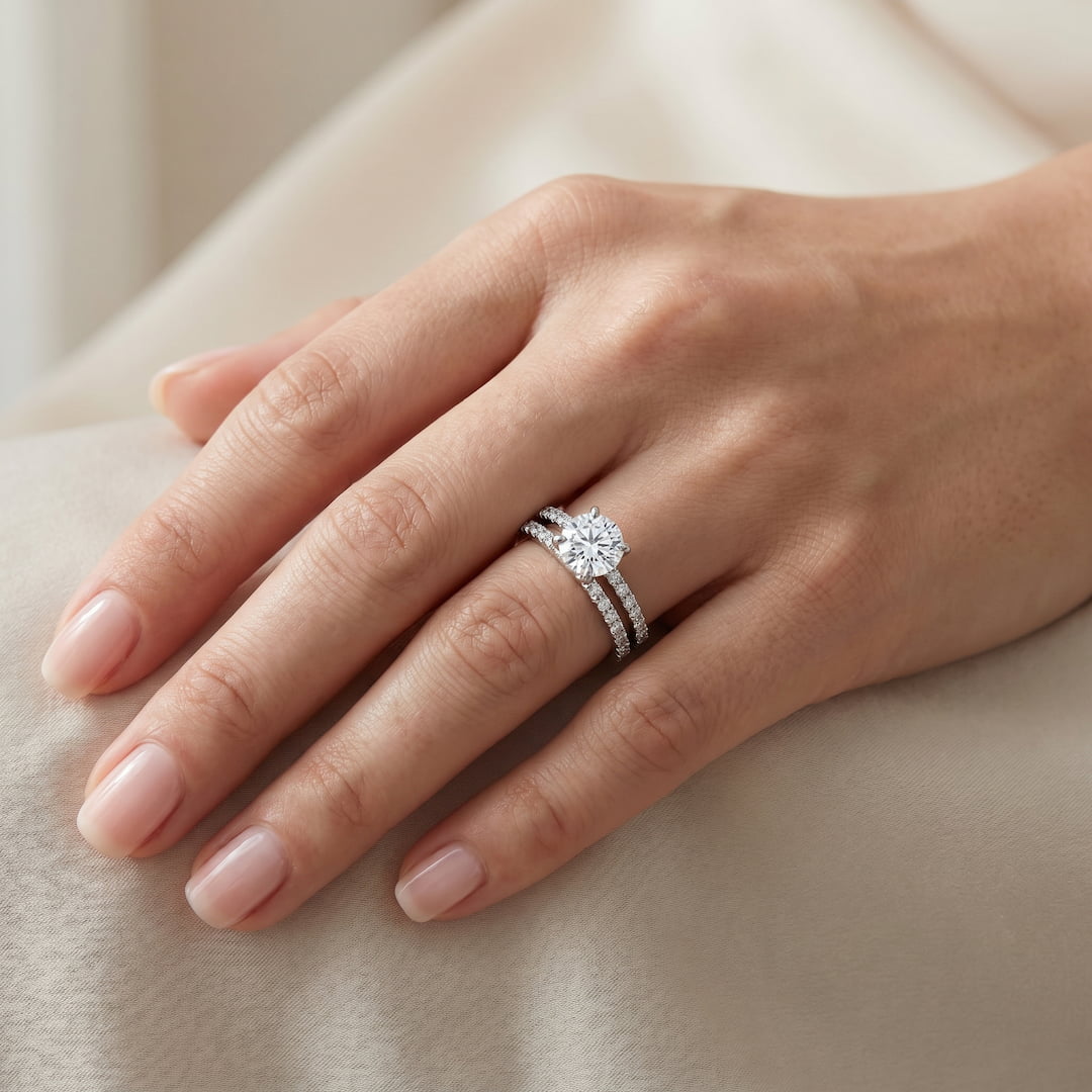 Zermatt Moissanite 2ct Solitaire Ring & Matching Wedding Band