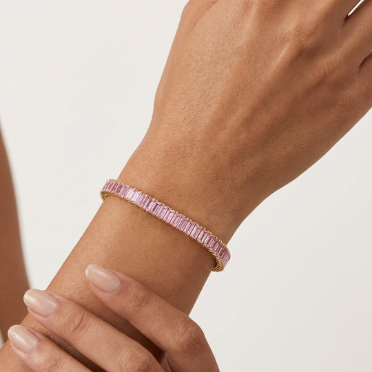 “Boston” Pink Sapphire Baguette-Cut Tennis Bracelet