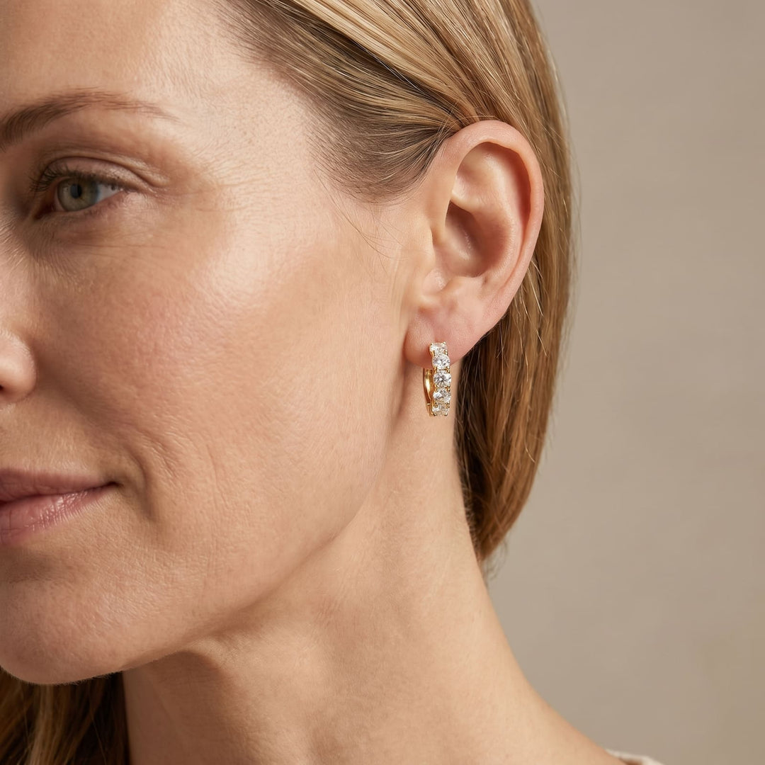 Worn - gold pave huggie earrings