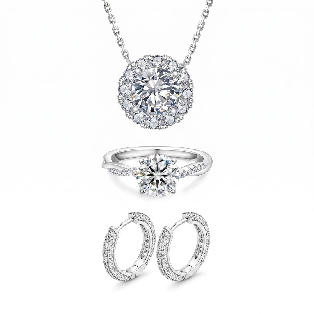 Geneva Moissanite Halo Set on white
