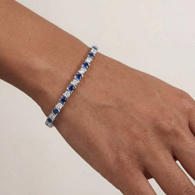 “Helsinki” Blue Sapphire & Diamond Bezel Alternating Tennis Bracelet