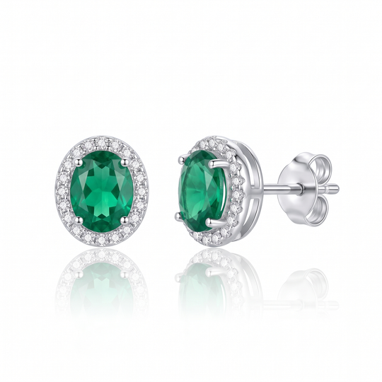 "Verona" Emerald Halo Studs
