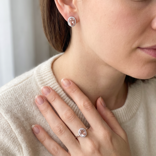 "Bali" Morganite Halo Studs