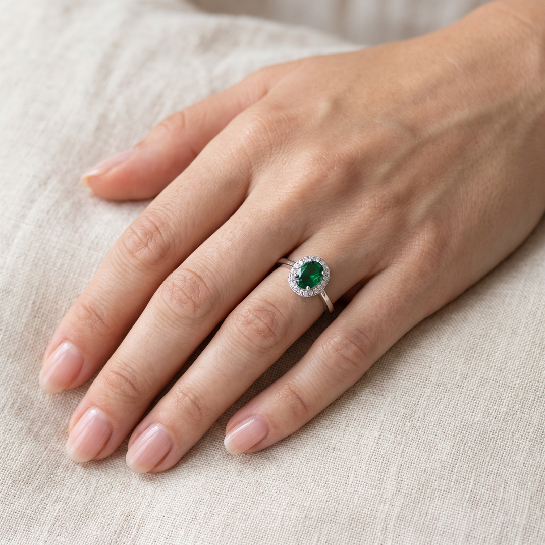 "Verona" Emerald Halo Ring