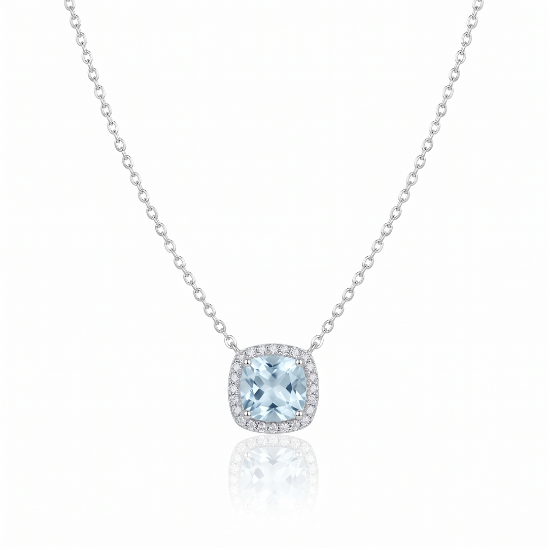 "Santorini" Aquamarine Halo Pendant