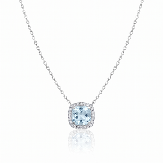 "Santorini" Aquamarine Halo Pendant
