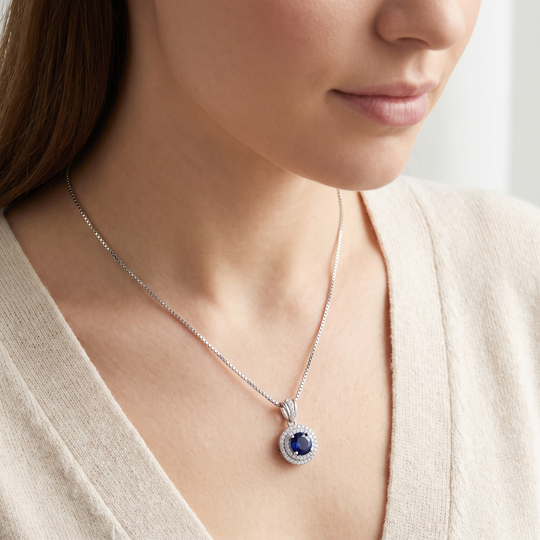 "Oslo" Sapphire Halo Pendant