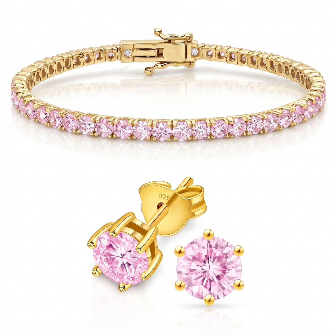 "Miami" Pink Sapphire Bracelet & Studs Set