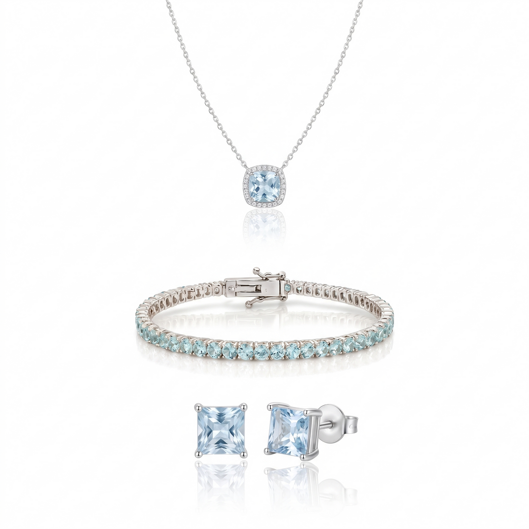 Miami Aquamarine Full Look Set in Silver — the full set