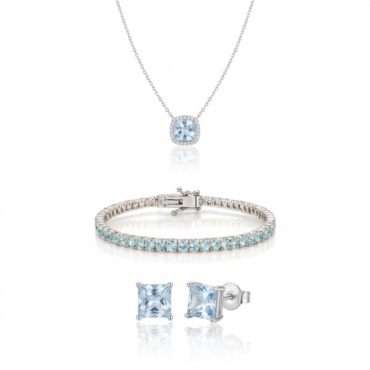 Miami Aquamarine Full Look Set in Silver — the full set