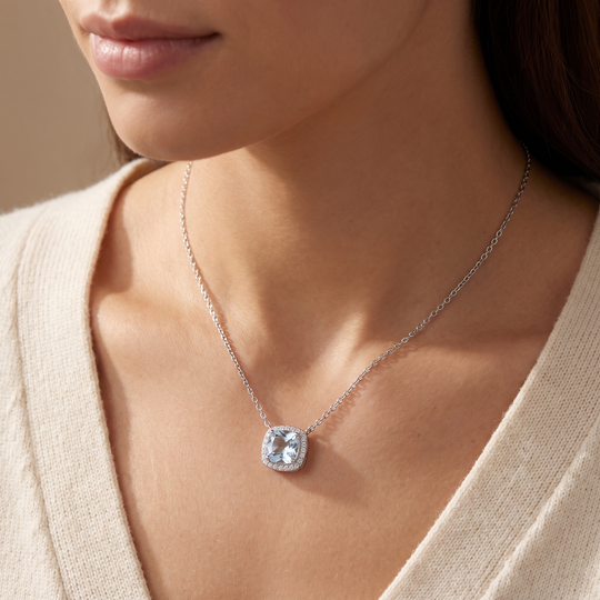 Miami Aquamarine Full Look Set in Silver — necklace worn