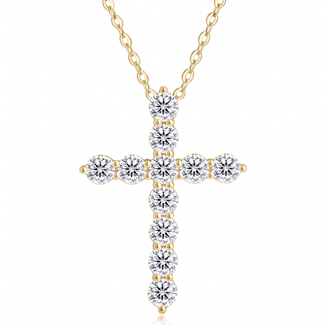 "Naples" Pave Cross Pendant Necklace — Gold