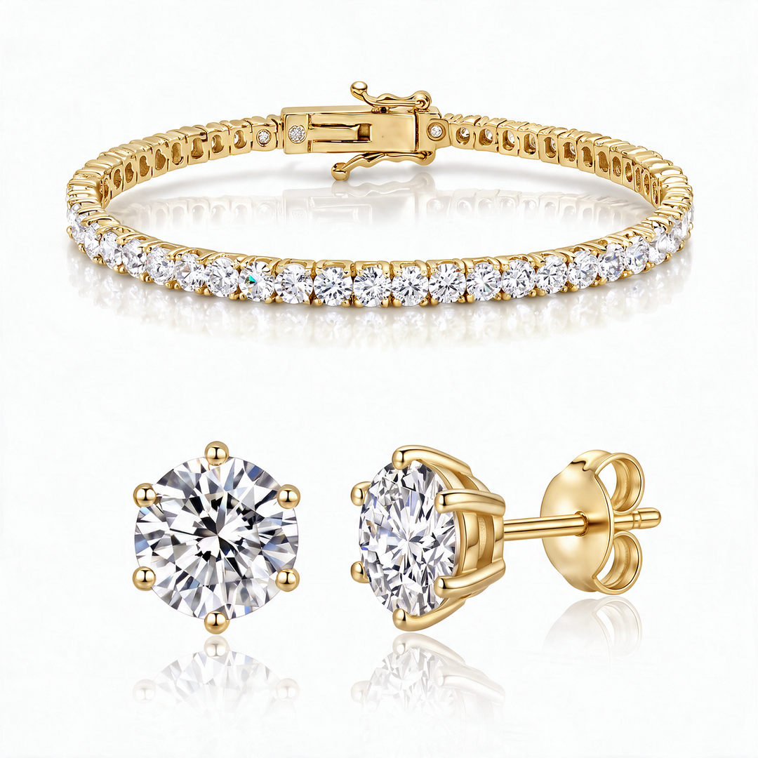 Miami Classic Bracelet & Studs Set in Gold — the full set