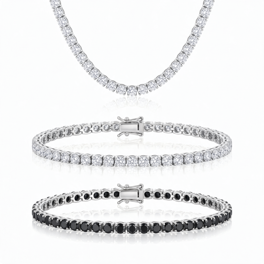 Miami Classic Choker & Onyx Stack Trio Set in Silver — the full set