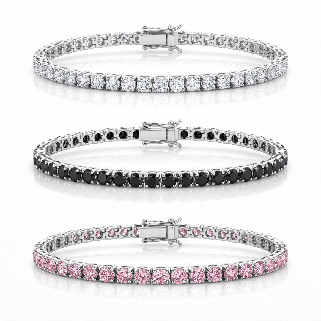 Miami Classic, Onyx & Pink Stack Set in Silver — the full set