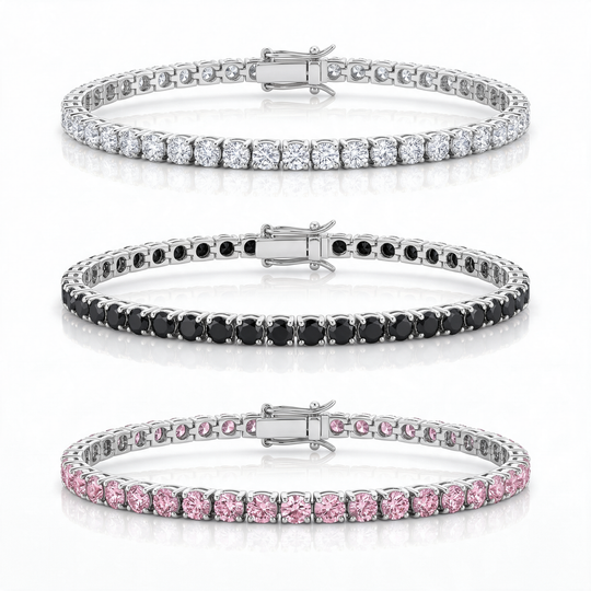 Miami Classic, Onyx & Pink Stack Set in Silver — the full set