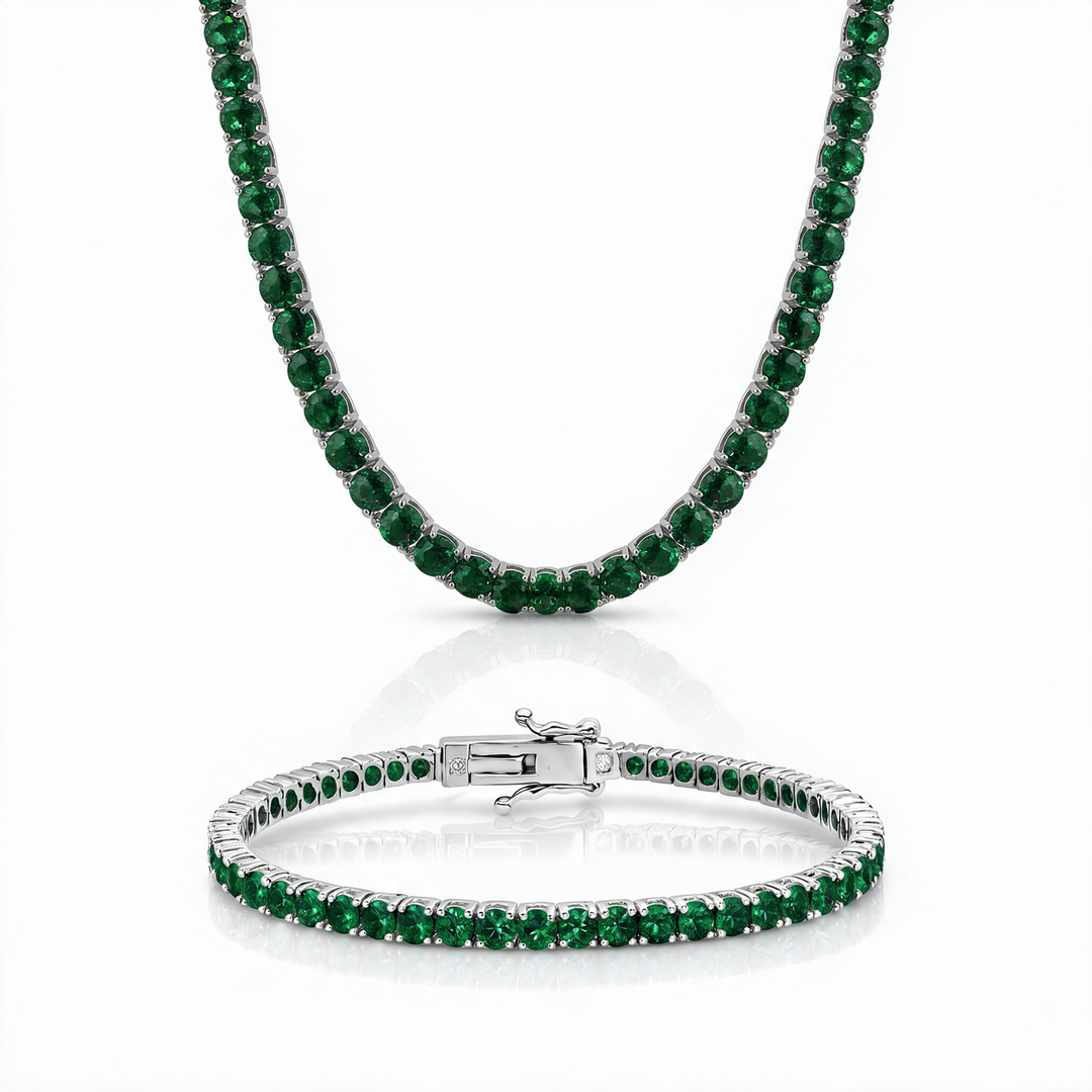 Miami Emerald Bracelet & Choker Set in Silver — the full set
