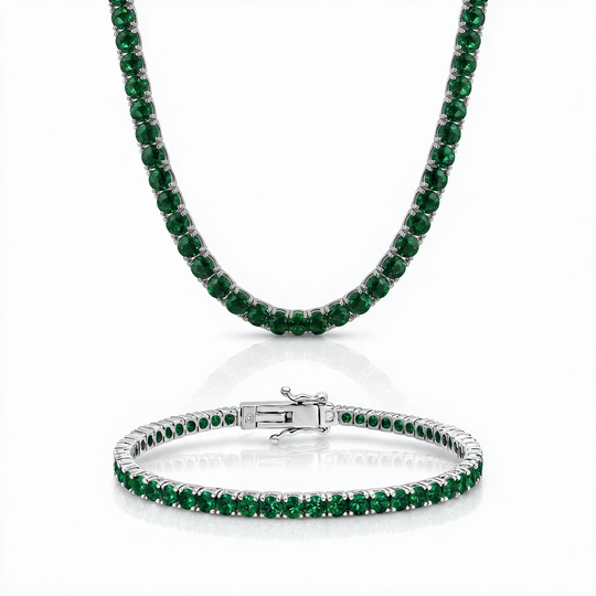 Miami Emerald Bracelet & Choker Set in Silver — the full set