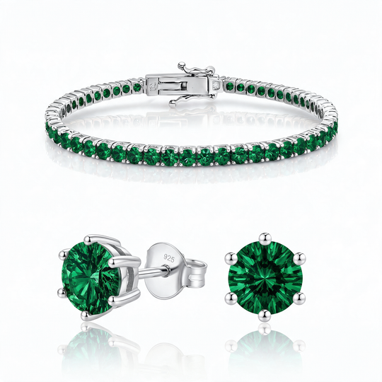 Miami Emerald Bracelet & Studs Set in Silver — the full set