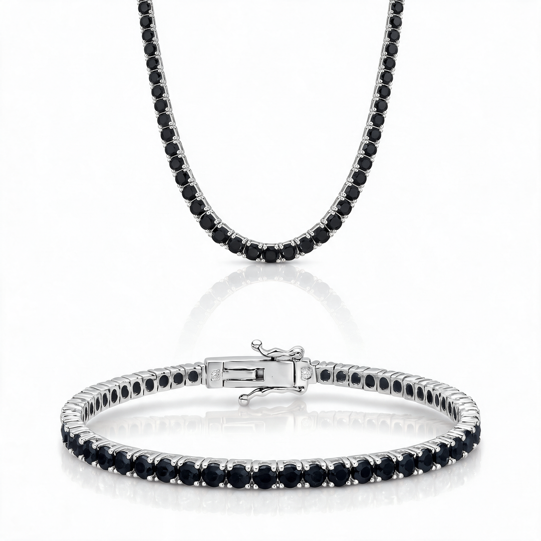 Miami Onyx Bracelet & Choker Set in Silver — the full set