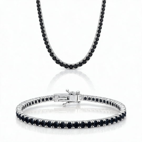 Miami Onyx Bracelet & Choker Set in Silver — the full set