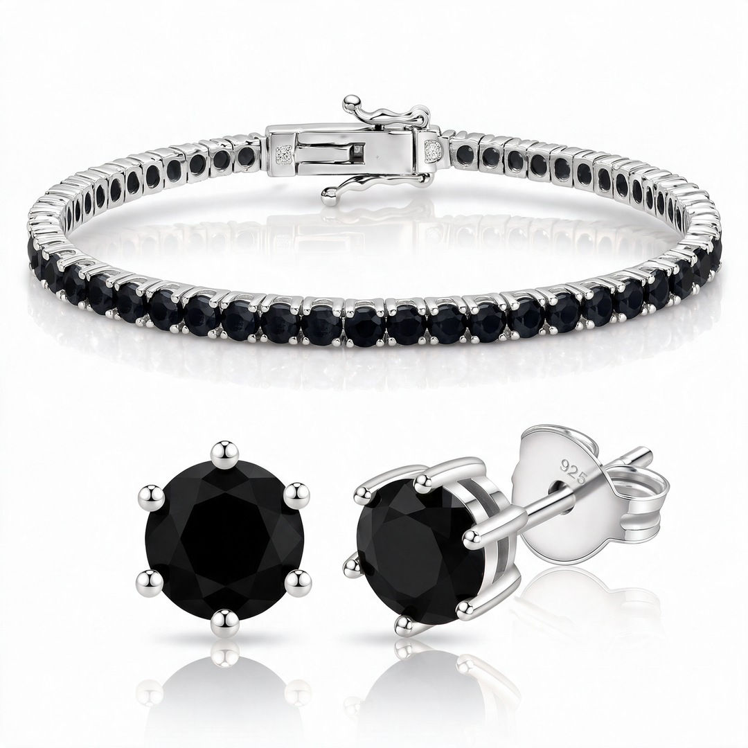 Miami Onyx Bracelet & Studs Set in Silver — the full set