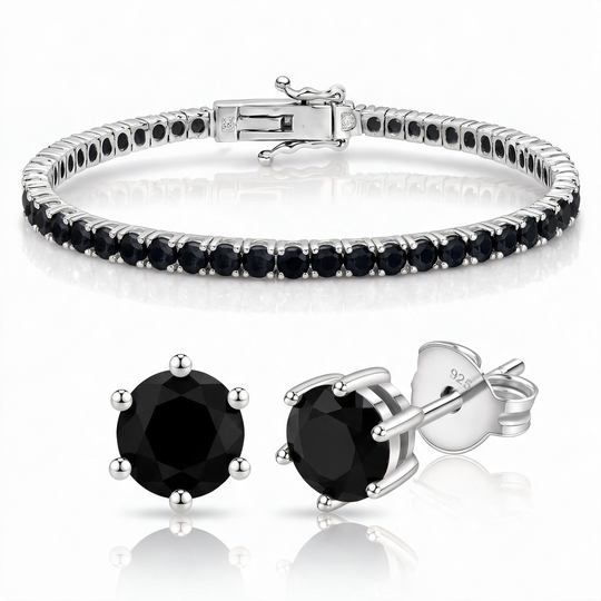Miami Onyx Bracelet & Studs Set in Silver — the full set
