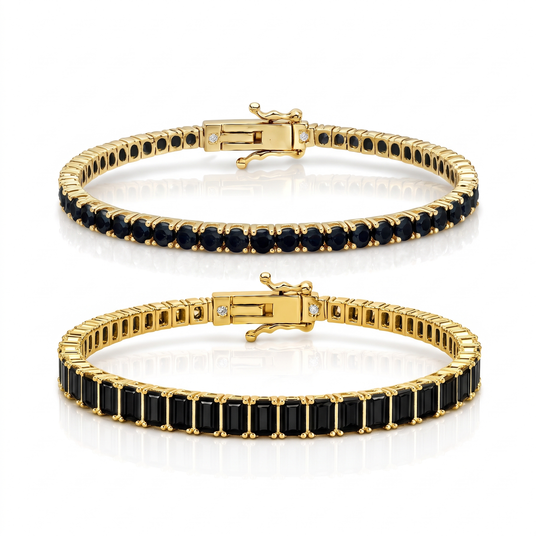Miami Onyx Round & Baguette Stack Set in Gold — the full set