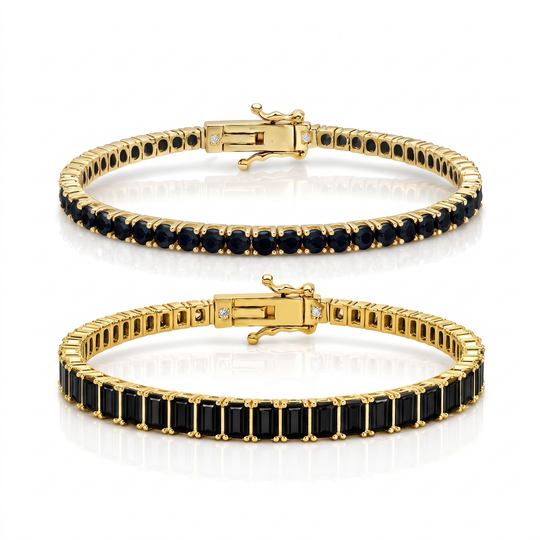 Miami Onyx Round & Baguette Stack Set in Gold — the full set