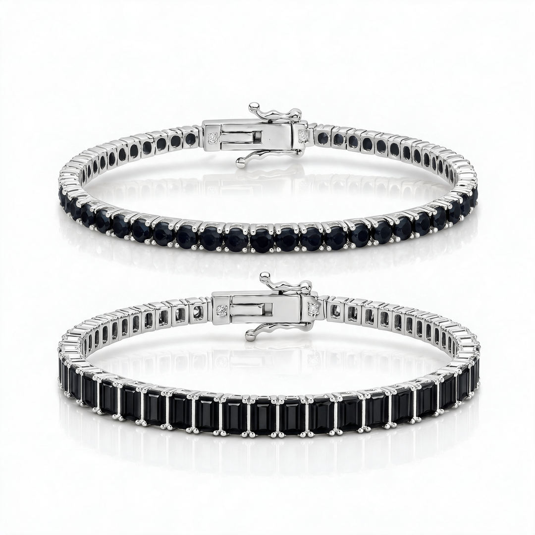 Miami Onyx Round & Baguette Stack Set in Silver — the full set