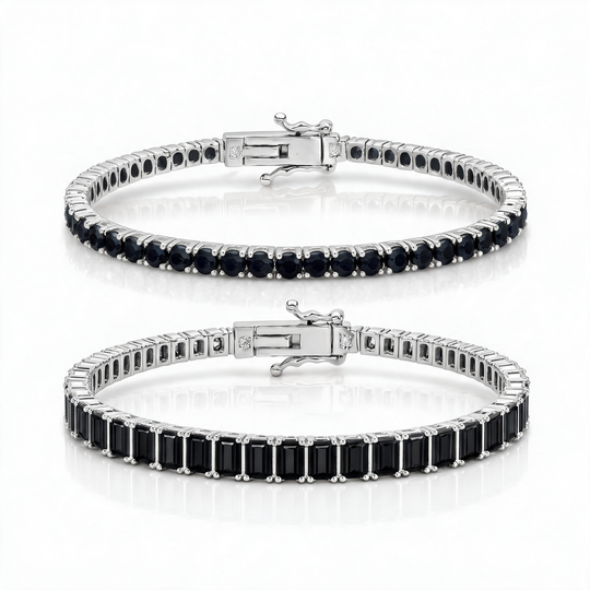 Miami Onyx Round & Baguette Stack Set in Silver — the full set
