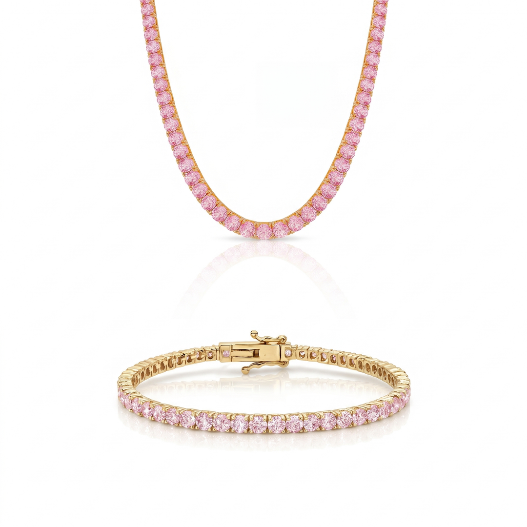 Miami Pink Sapphire Bracelet & Choker Set in Gold — the full set