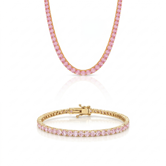 Miami Pink Sapphire Bracelet & Choker Set in Gold — the full set