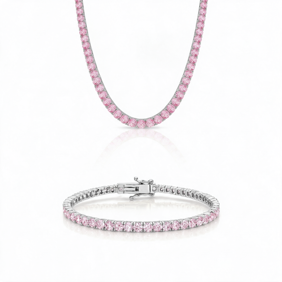 Miami Pink Sapphire Bracelet & Choker Set in Silver — the full set