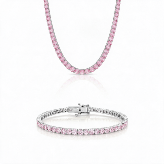 Miami Pink Sapphire Bracelet & Choker Set in Silver — the full set