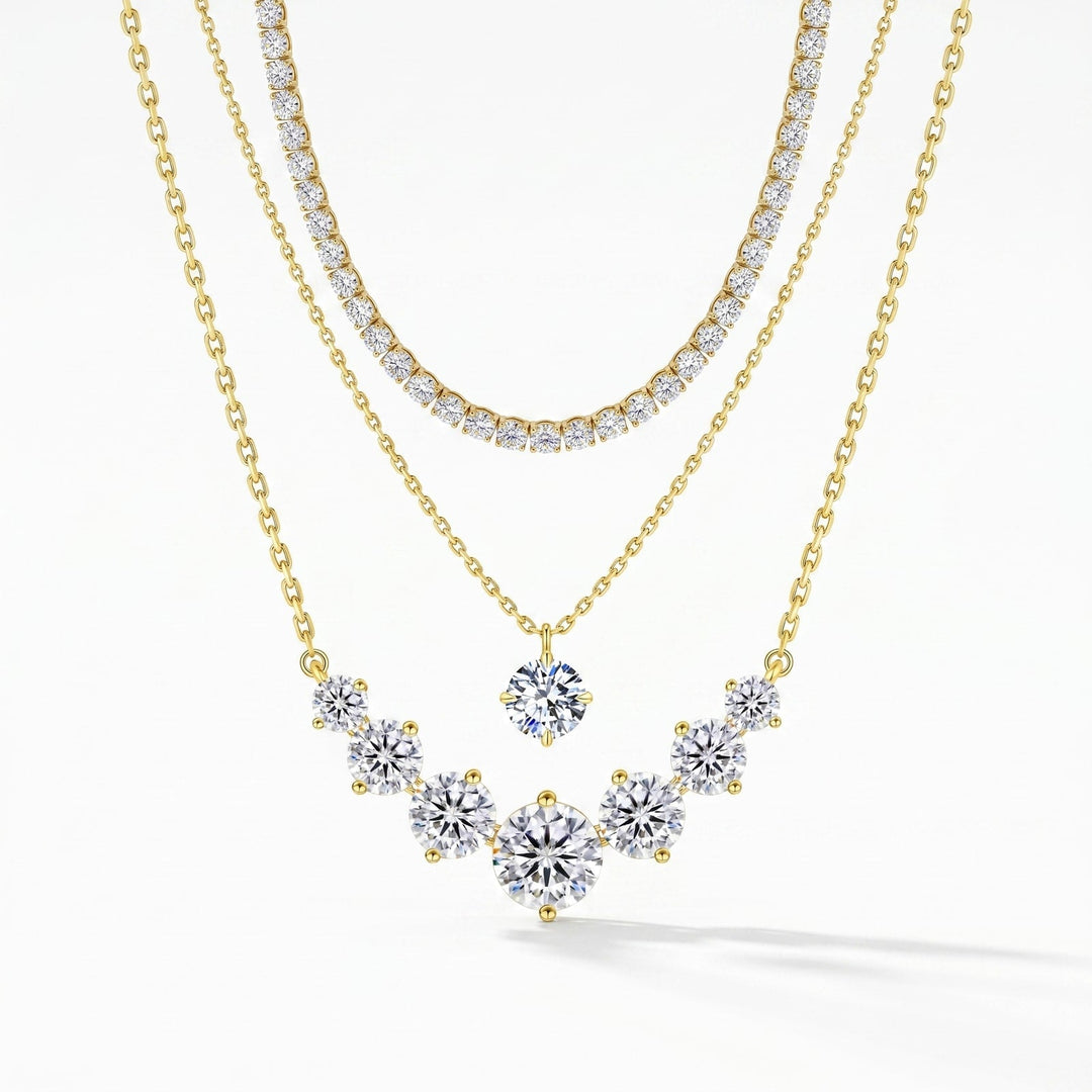 Miami Gold Layered Necklace Trio on white
