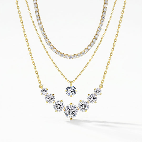 Miami Gold Layered Necklace Trio on white