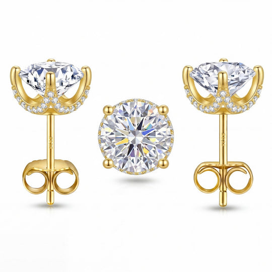 “Roma” Moissanite 1ct Crown Pavé Solitaire Stud Earrings