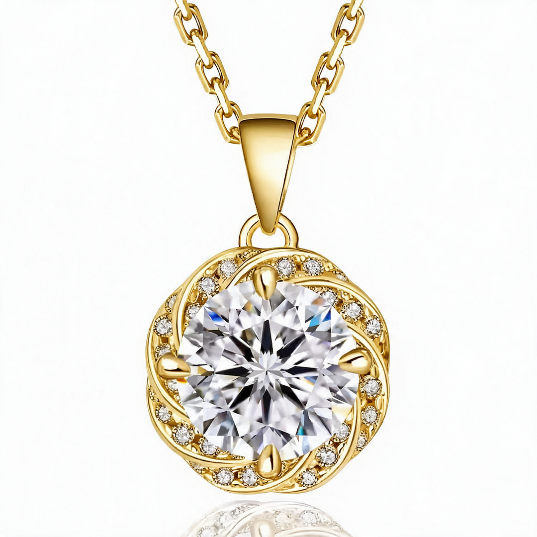 Stockholm Moissanite 1ct Swirl Halo Necklace — Gold flatlay