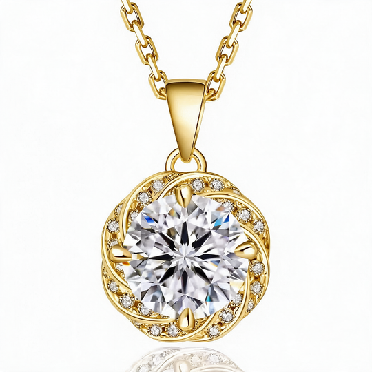 Stockholm Moissanite 1ct Swirl Halo Necklace — Gold flatlay