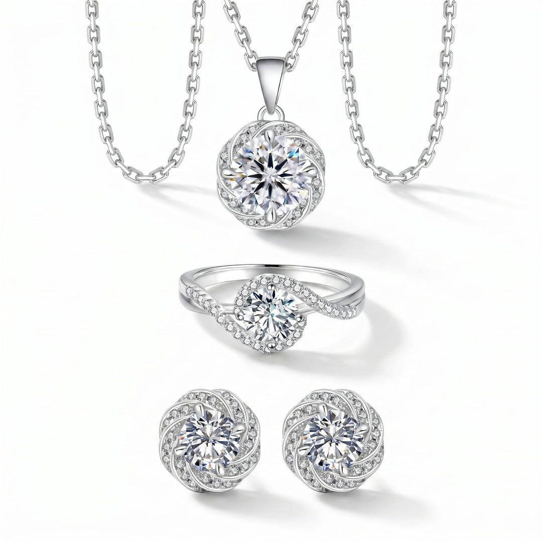 Stockholm Moissanite Swirl Halo Set on white