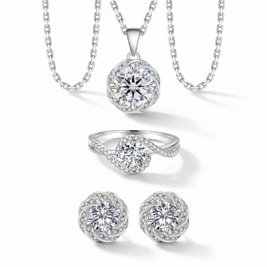 Stockholm Moissanite Swirl Halo Set on white