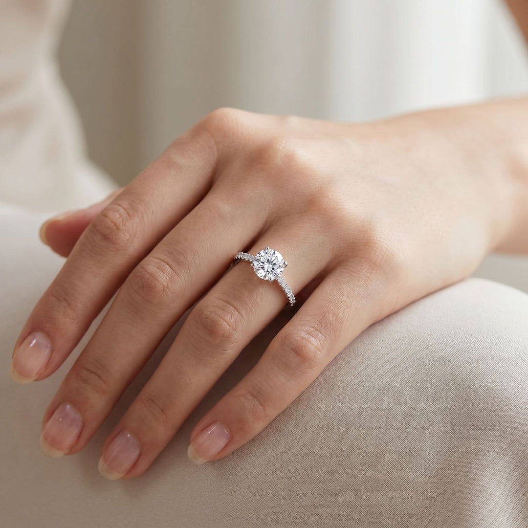 Zermatt Moissanite 2ct Solitaire Ring worn on hand